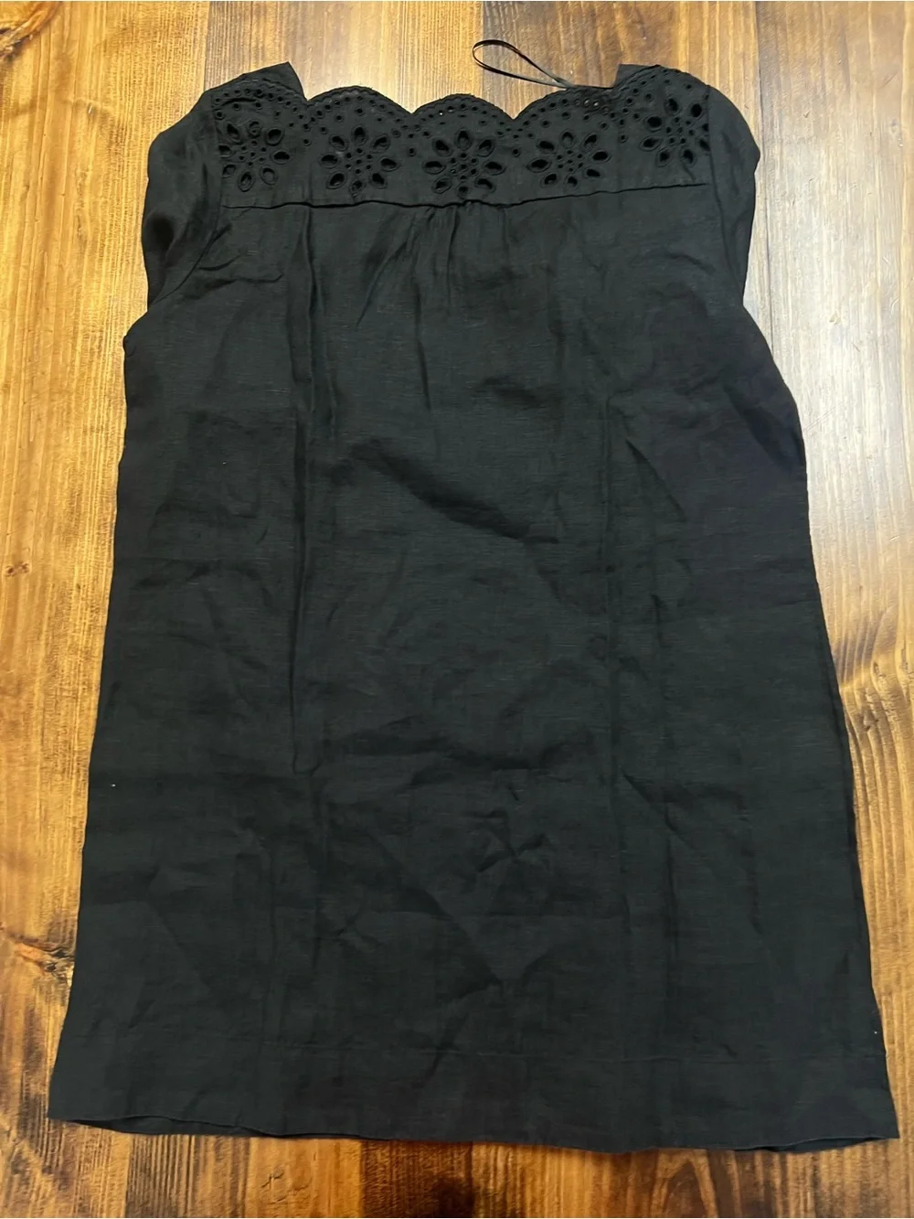 J. Crew Scallop-trim Eyelet Popover Linen Dress in Black Size Medium